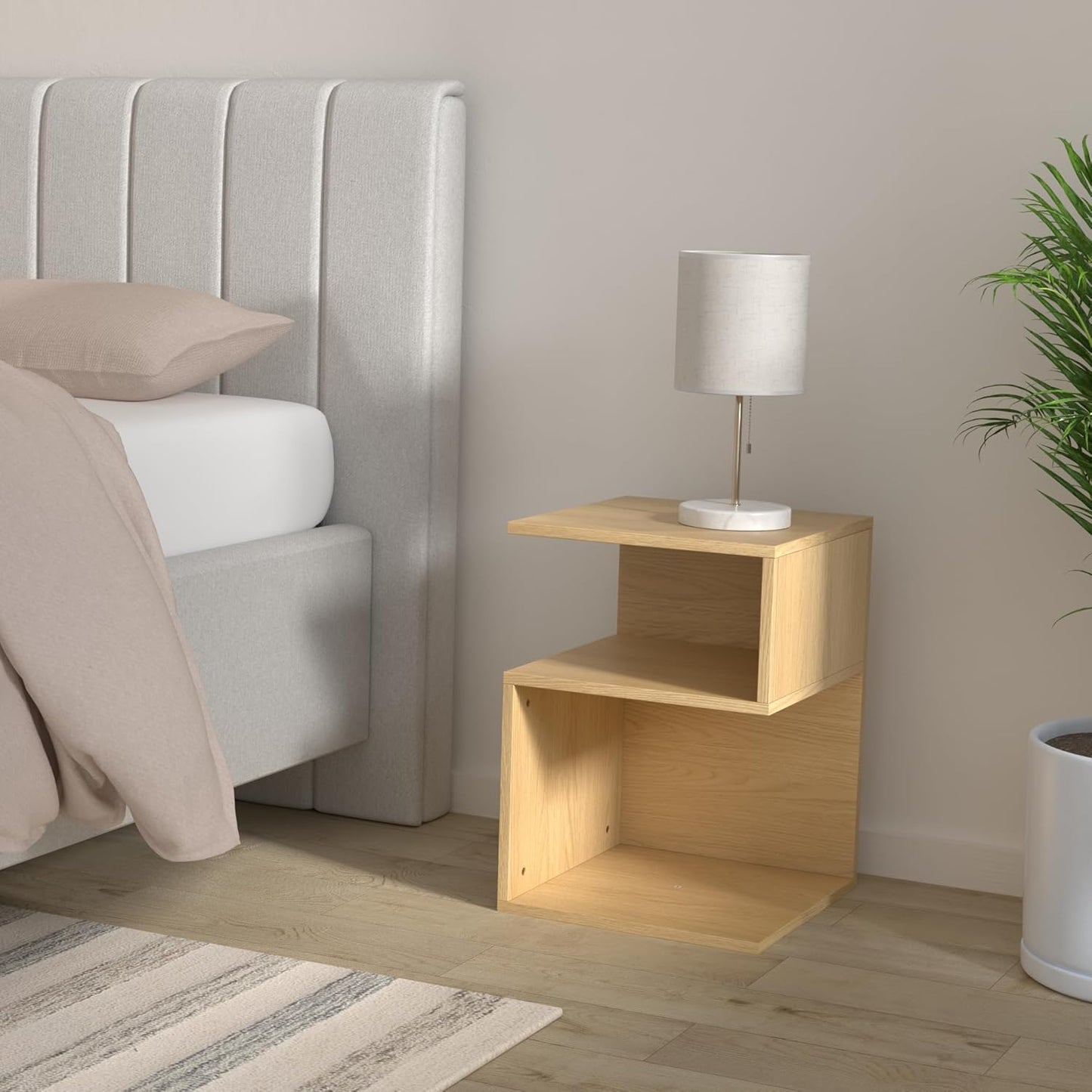 Tokyo S Flip Minimalist 3 Tier End Table - Minimalist 3-Tier Wood Nightstand for Small Spaces with Open Storage - Japanese-Inspired Bedside Table for Bedroom